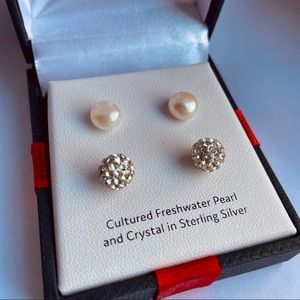 Two pairs Sterling Silver Studs Earrings Gift Set
